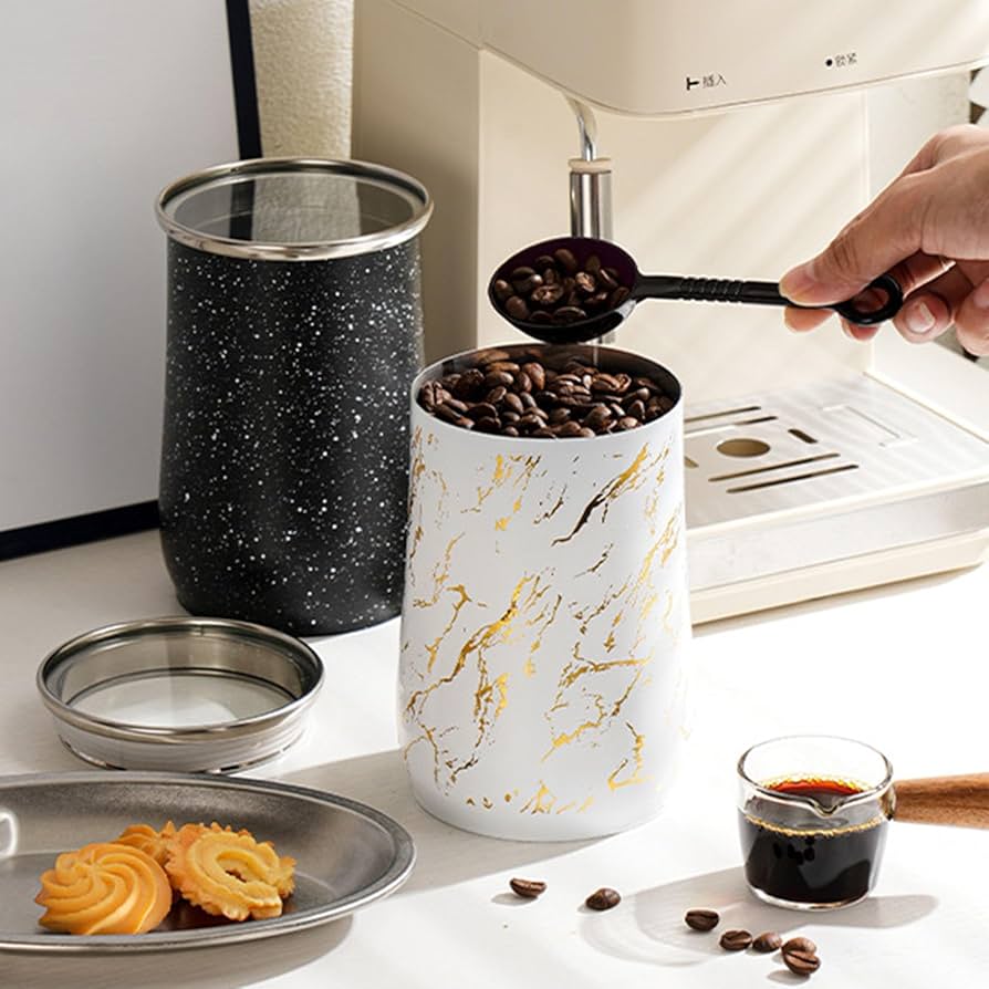 Metal Coffee Bean Container, Airtight Food Jar Container, Modern Marble Design Ceramic Jar, Storage Jar Gift Home Decor Metal Coffee Bean Container, Airtight Food Jar Container, Modern Marble Design Ceramic Jar, Storage Jar Gift Home Decor